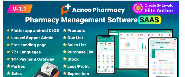 Acnoo Pharmacy v1.1 - SaaS Pharmacy Management Software & Flutter App with Admin Panel - nulled